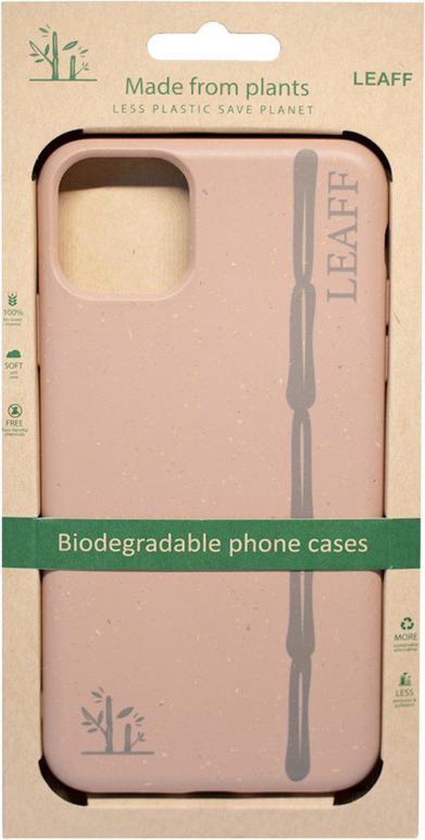 - LEAFF Suikerriet Back Cover Softcase Hoesje Geschikt voor iPhone 11 Pro - Duurzaam Volledig Composteerbaar Roze