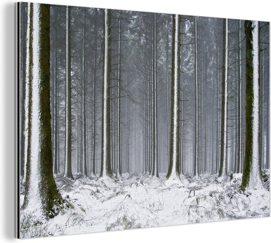 Wanddecoratie Metaal - Aluminium Schilderij Industrieel - Bomen - Winter - Sneeuw - 60x40 cm - Dibond - Foto op aluminium - Industriële muurdecoratie - Voor de woonkamer/slaapkamer