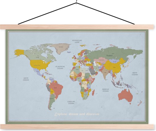 Wereldkaarten.nl - Wereldkaart sur l' école Poster Historique Vintage Décoration Décoration murale grand 150x90 cm lames plates