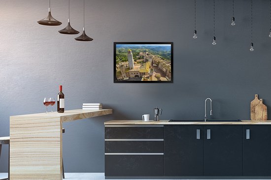 Photo encadrée - San Gimignano vu d'en haut près de la Toscane en Italie cadre photo noir 60x40 cm - Affiche encadrée (Décoration murale salon / chambre)