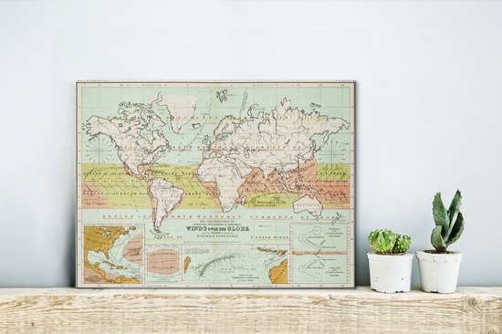 Ancienne carte du monde météorologique sur toile 2cm