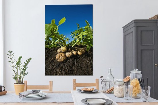 Canvas schilderij 90x140 cm - Wanddecoratie Aardappel - Modder - Planten - Bladeren - Muurdecoratie woonkamer - Slaapkamer decoratie - Kamer accessoires - Schilderijen