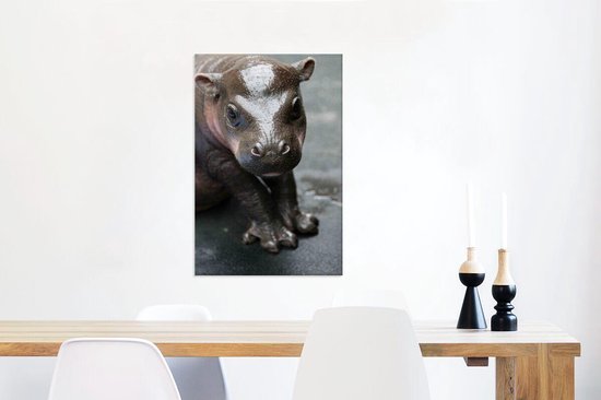Bébé Hippo 60x90 cm - impression photo sur toile peinture (Décoration murale salon / chambre à coucher) / Les jeunes Animaux toile Peintures