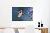 Canvas Schilderij Kolibrie - Bloem - Blauw - 60x40 cm - Wanddecoratie