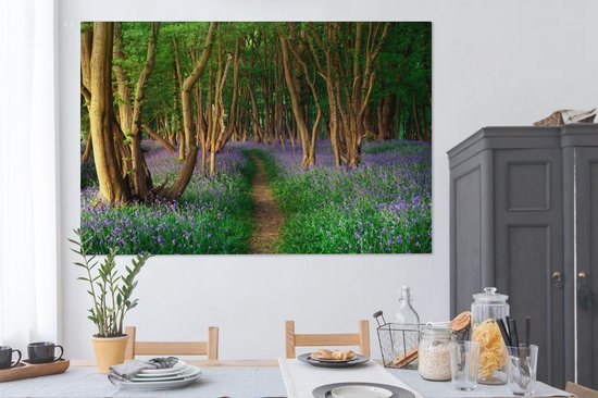 Peintures sur toile - Forêt - Chemin - Fleurs - 150x100 cm - Décoration murale