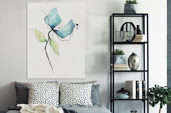 Peintures sur Toile Fleurs - Aquarelle - Blauw - 90x120 cm - Décoration murale