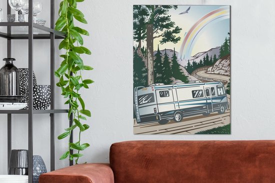 Peintures sur toile - Illustration d'un camping-car sur une route de montagne - 60x80 cm - Décoration murale