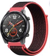 Nylon Smartwatch bandje - Geschikt voor  Huawei Watch GT nylon band - zwart/rood - 42mm - Horlogeband / Polsband / Armband