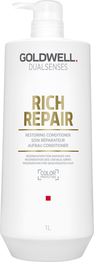 Witte fles met pompdispenser, GOLDWELL DUALSENSES RICH REPAIR, 1L.