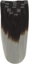 Remy Human Hair extensions straight 18 - bruin / silver grey T2/SG