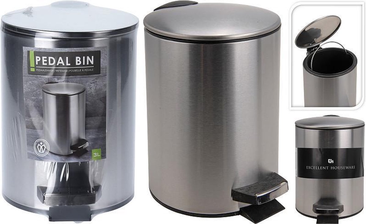 Goedkoopste RVS Prullenbak 3 liter - Pedaalemmer voor badkamer, kantoor of kinderkamer