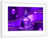 Foto in frame , Boeddha  met paarse achtergrond, 120x80cm , Zwart Paars  , Premium print