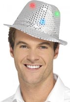 4x stuks pailletten feest hoedje zilver met LED lichtjes - Carnaval verkleed hoeden