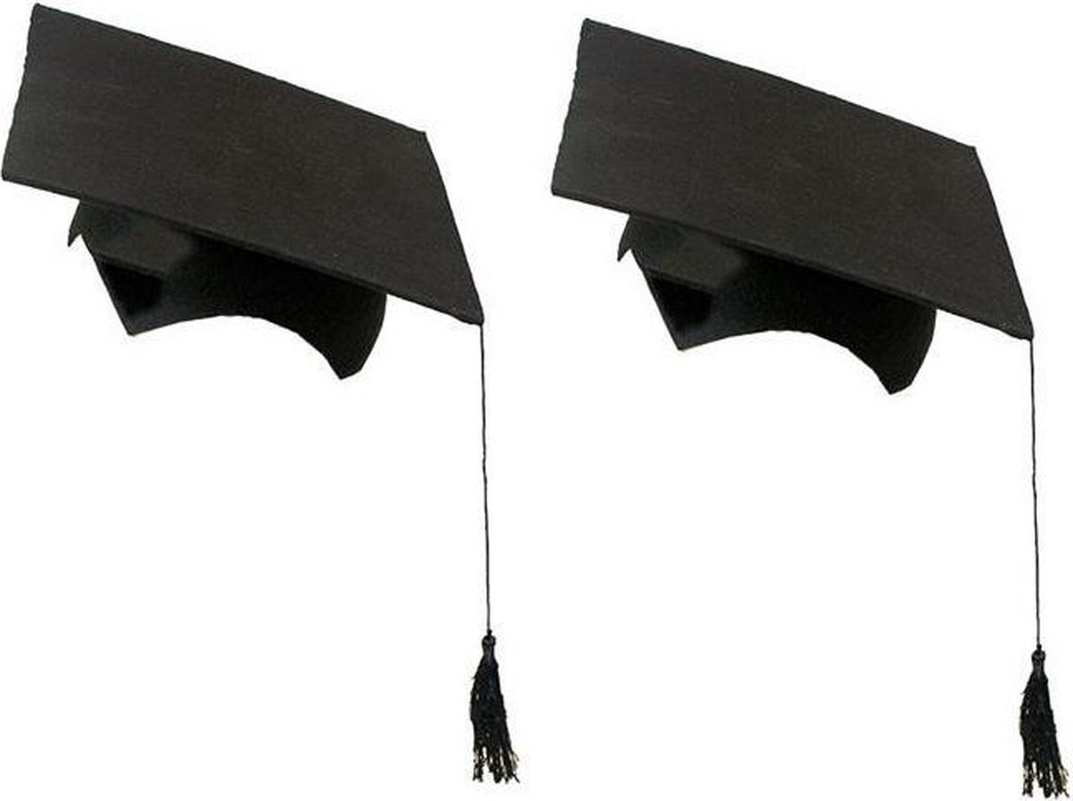 Afstudeerhoedje geslaagd met kwast - 2x stuks - volwassenen - zwart - Examen diploma uitreiking - feestartikelen