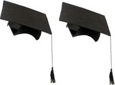 2x stuks 2-delige afstudeer hoeden geslaagd zwart met kwast voor volwassenen - Examen diploma uitreiking feestartikelen