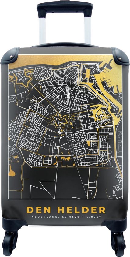 Koffer – Plattegrond – Den Helder – Goud – Zwart – 35x55x20 cm – Handbagage – Trolley – Fotokoffer – Stadskaart