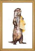 JUNIQE - Poster met houten lijst Otter illustratie -30x45 /Bruin &