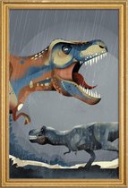 JUNIQE - Poster met houten lijst Tyrannosaurus Rex illustratie -20x30