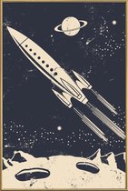 JUNIQE - Poster met kunststof lijst Space Rocket II -40x60 /Blauw