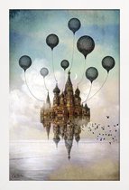 JUNIQE - Poster met houten lijst Journey To The East -13x18 /Blauw &