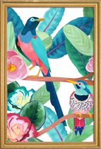 JUNIQE - Poster met houten lijst Birds -13x18 /Groen & Roze