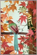 JUNIQE - Poster met kunststof lijst Birds Of Autumn -30x45 /Groen &