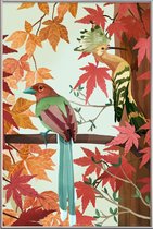 JUNIQE - Poster met kunststof lijst Birds Of Autumn -40x60 /Groen &