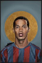 JUNIQE - Poster in kunststof lijst Football Icon - Ronaldinho -40x60