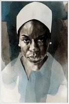 JUNIQE - Poster in kunststof lijst Nina Simone -40x60 /Blauw & Grijs