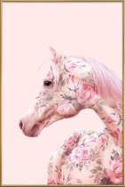 JUNIQE - Poster met kunststof lijst Floral Horse -13x18 /Roze