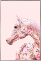 JUNIQE - Poster met kunststof lijst Floral Horse -40x60 /Roze