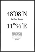 JUNIQE - Poster in kunststof lijst Coördinaten München -30x45 /Wit &