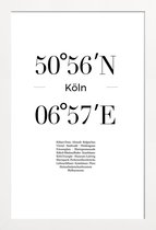 JUNIQE - Poster in houten lijst Coördinaten Keulen -40x60 /Wit & Zwart