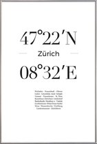 JUNIQE - Poster met kunststof lijst Coördinaten Zürich -40x60 /Wit &