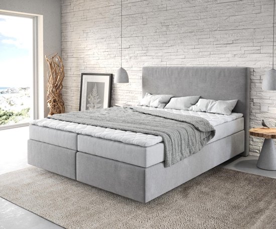 heel fijn Renderen Scheermes Bed Dream-Well Grijs 160x200 cm microvezel stof met matras en topper  boxspring-bed | bol.com