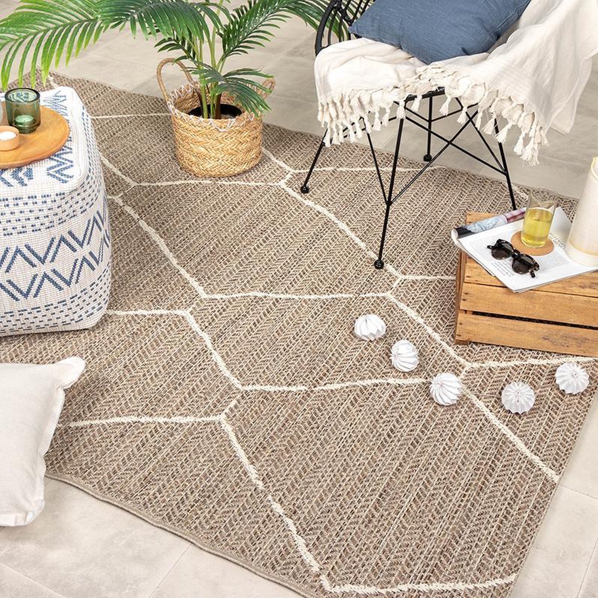 Fraai Jute buitenkleed - Fora Lines Naturel - 160x230cm