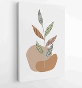 Botanical watercolor wall art vector set. Earth tone boho foliage line art drawing with abstract shape 1 - Moderne schilderijen – Vertical – 1901708020 - 80*60 Vertical