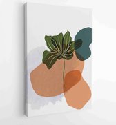 Botanical watercolor wall art vector set. Earth tone boho foliage line art drawing with abstract shape 4 - Moderne schilderijen – Vertical – 1903119223 - 115*75 Vertical