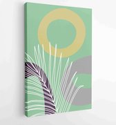 Palm leaves wall art vector set. Earth tone boho foliage line art drawing with abstract shape. 4 - Moderne schilderijen – Vertical – 1870962298 - 40-30 Vertical