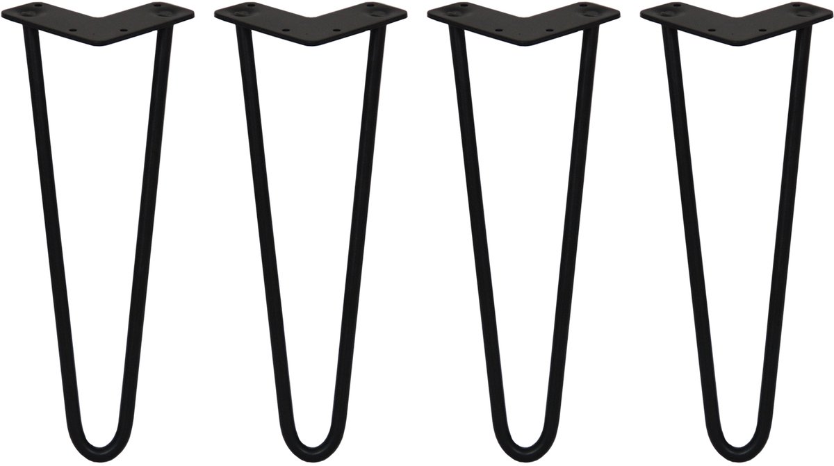 MonsterShop 4 x 35,5cm Hairpin retro pootjes tafelpoten pinpoten - 2 staven - 12mm - zwart