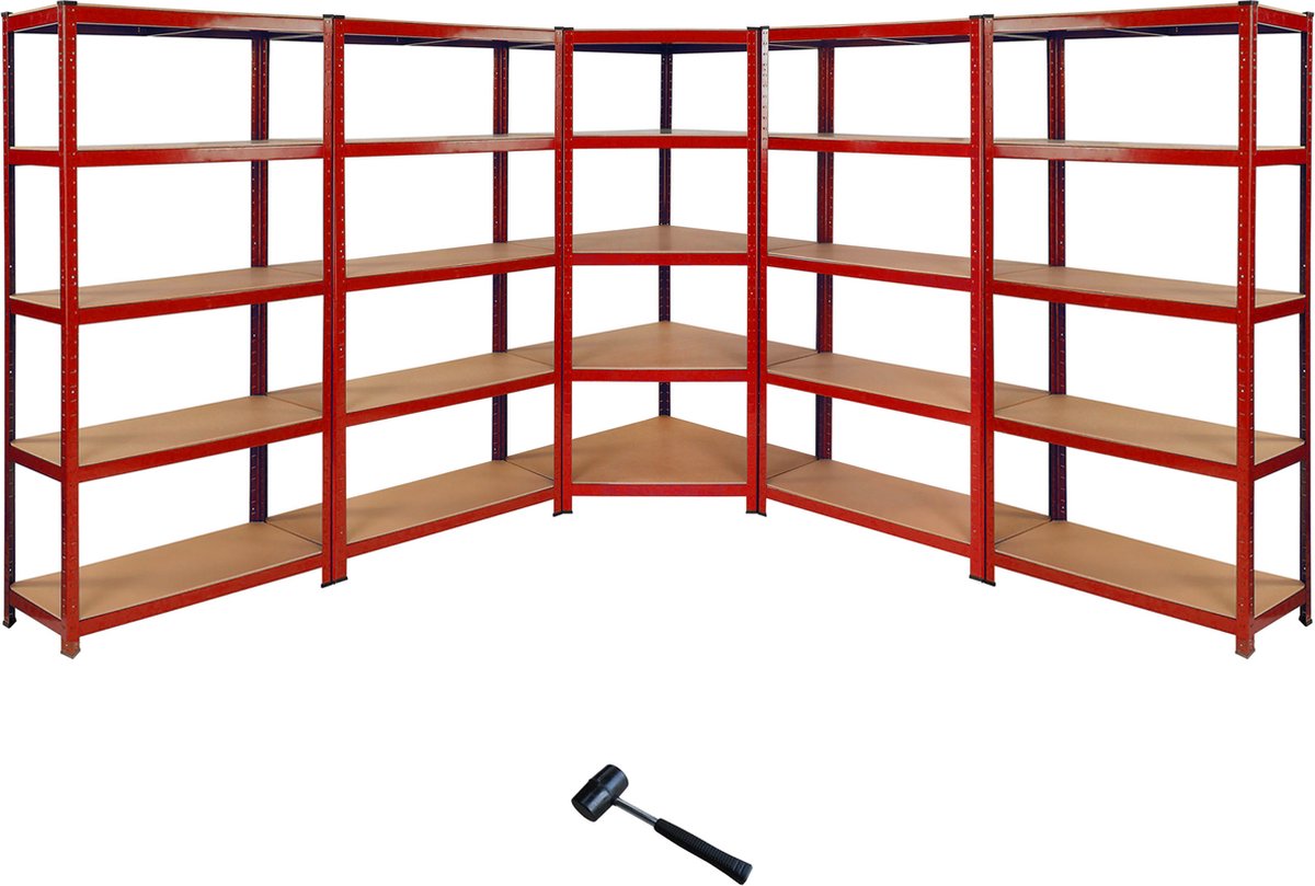 Stelling Rack Z-rax 4 x Stellingkasten + 1 x Z-rax Hoek stelling - 90 cm breed - Rood ...