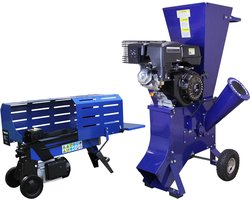 T-Mech Bundel: Houtklover 520 mm/7 ton + 15 Pk Hakselaar 102 mm max - hout versnipperen - hout splijten - GRATIS veiligheidsuitrusting - hout versnipperaar