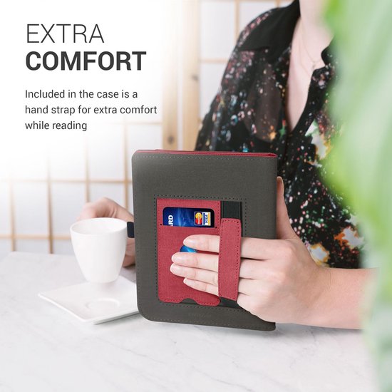kwmobile flip cover voor e-reader - geschikt voor Pocketbook InkPad 3 / 3 Pro / Color / Vivlio InkPad 3 - Van imitatieleer en -suède - In rood / donkergrijs van kwmobile — afbeelding 5