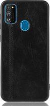 Samsung Galaxy M21 Hoesje - Mobigear - Stitch Serie - Kunstlederen Backcover - Zwart - Hoesje Geschikt Voor Samsung Galaxy M21