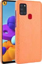 Samsung Galaxy A21s Hoesje - Mobigear - Croco Serie - Kunstlederen Backcover - Oranje - Hoesje Geschikt Voor Samsung Galaxy A21s