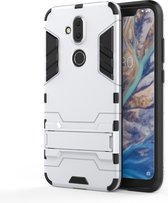 Nokia 8.1 Hoesje - Mobigear - Armor Stand Serie - Hard Kunststof Backcover - Zilver - Hoesje Geschikt Voor Nokia 8.1