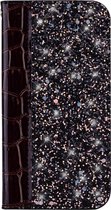 Mobigear Croco Glitter Telefoonhoesje geschikt voor Motorola One Power Hoesje Bookcase Portemonnee - Zwart