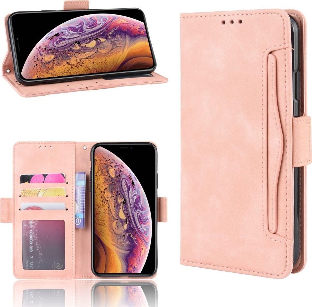 Mobigear Telefoonhoesje geschikt voor Apple iPhone 11 Hoesje | Mobigear Slide Wallet Bookcase Portemonnee | Pasjeshouder voor 5 Pasjes | Telefoonhoesje voor Pinpas / OV Kaart / Rijbewijs - Roze