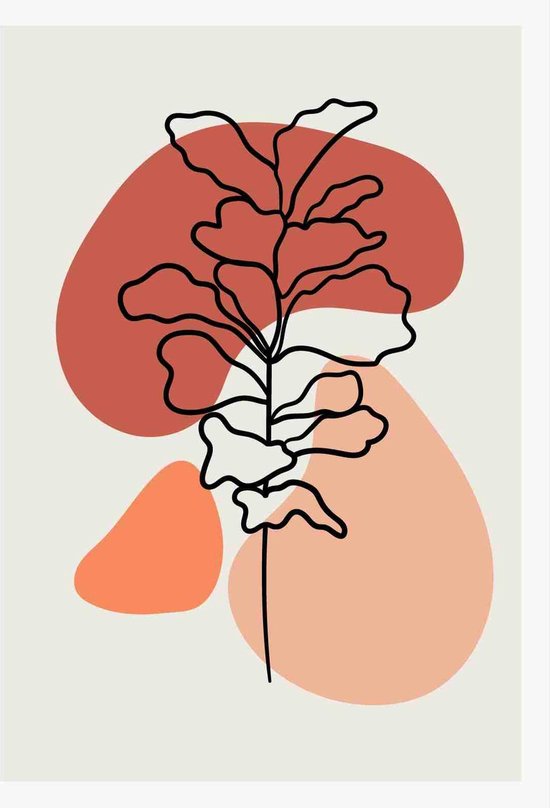 Botanical wall art vector set. Earth tone boho foliage line art drawing ...