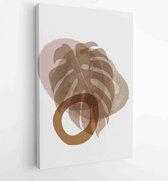 Botanical wall art vector set. Earth tone boho foliage line art drawing with abstract shape. 4 - Moderne schilderijen – Vertical – 1881805141 - 80*60 Vertical